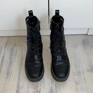 Zara black leather zip up combat boots size 36